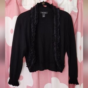 White House Black Market Black Ruffled Cardigan
